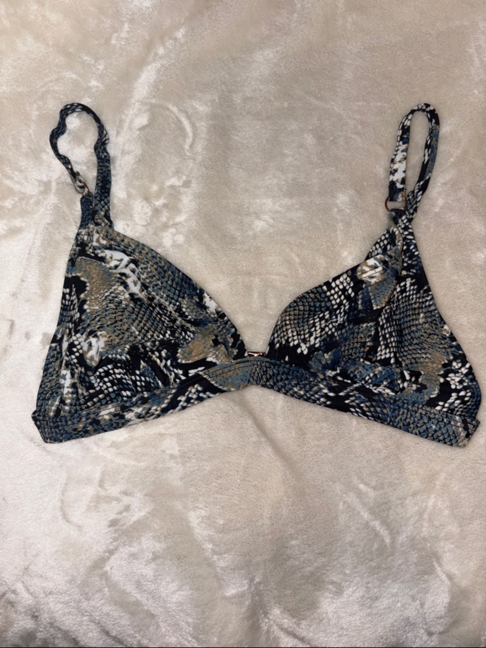 Snake Print Triangle Bikini Top Gold Hardware